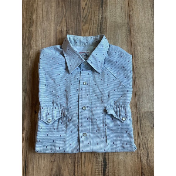 Vintage Cowboy Button Up Shirt Snap Pearl Buttons Round-up Long Tail USA Sz XL - Picture 10 of 11